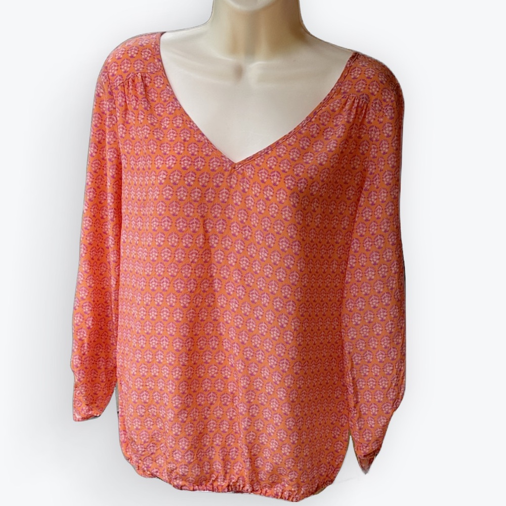 Ellie Kai All Silk Luxury Blouse V-Neck Epaulette Sleeves Orange & Purple ~ 2